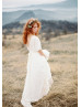 Elbow Sleeve Beaded Ivory Lace Chiffon Wedding Dress
